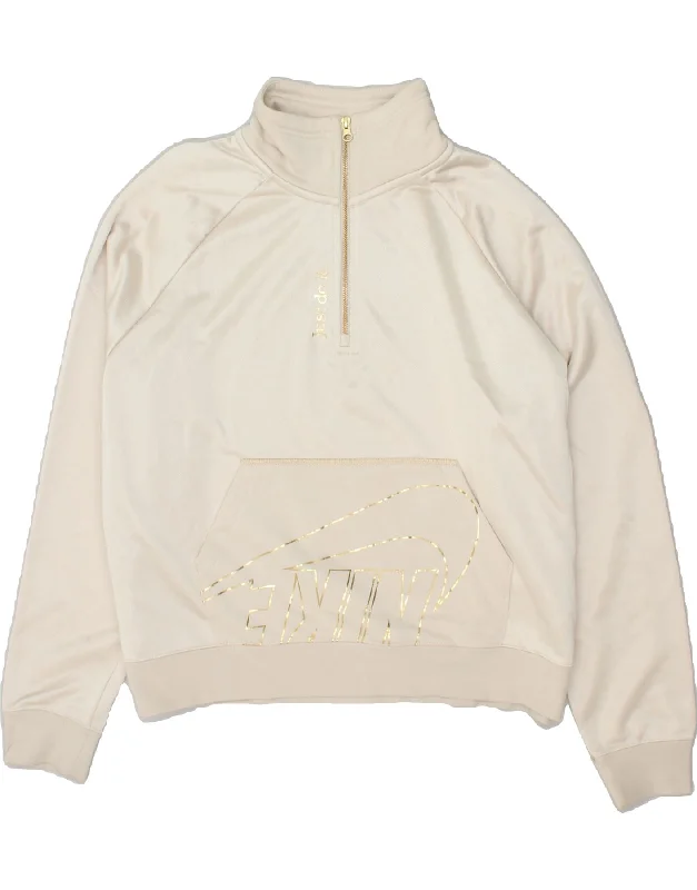 NIKE Womens Graphic Zip Neck Sweatshirt Jumper UK 18 XL Off White Vintage sweaters