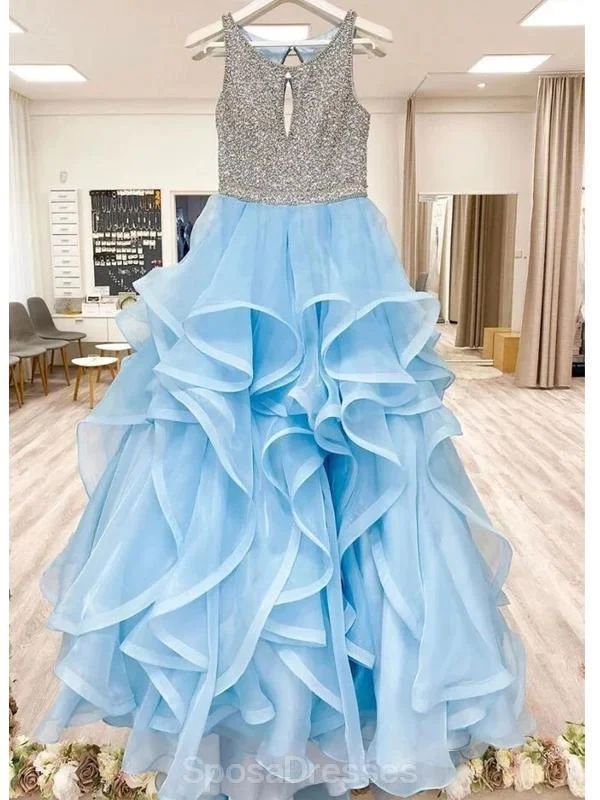 Scoop Ruffles Heavily Beaded A-line Long Evening Prom Dresses, Evening Party Prom Dresses, 12342 Designer party dresses